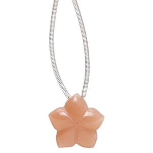 Peach moonstone 1pkg1, hand-cut top-drilled 2-sided carved flower bead natural 16x16mm
