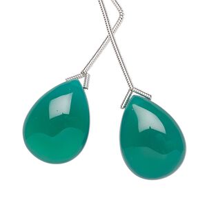 Green onyx 1pkg2, hand-cut top-drilled teardrop bead 20x15mm