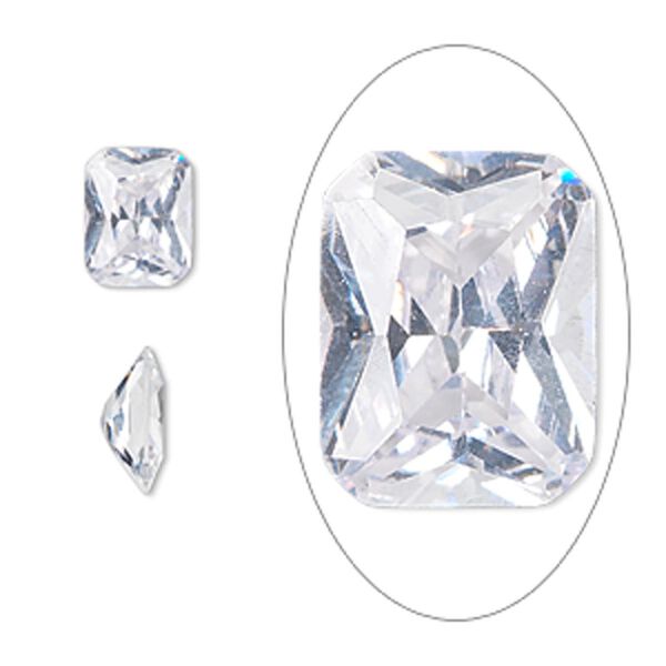 Gem, cubic zirconia, white, 9x7mm faceted spider cut, Mohs hardness 8-1/2. Sold individually. image number 0