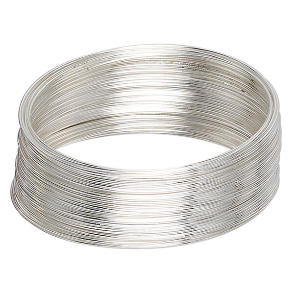 Memory wire, silver-plated stainless steel, 2-1/4 inch bracelet, 0.65-0.75mm thick. Sold per 1-ounce pkg, approximately 50 loops. image number 0