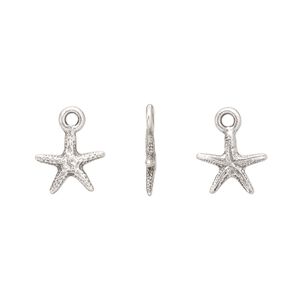 Charm, TierraCast®, antique silver-plated pewter (tin-based alloy), 10mm 3D sea star. Sold per pkg of 20.