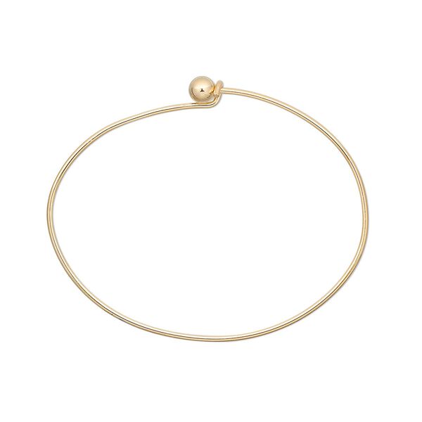 Bracelet, bangle, gold-plated brass, 1.5mm wide oval with 5.5mm twist-off bead end and hook closure, 7 inches. Sold per pkg of 10. image number 0