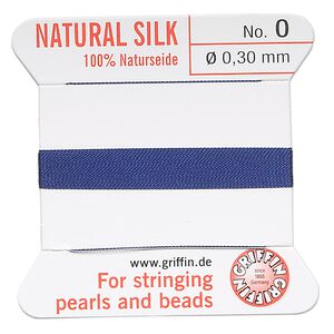 Thread, Griffin, silk, dark blue, size #0. Sold per 2-meter card (approximately 78 inches).
