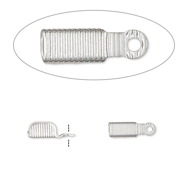 Cord end, fold-over, silver-plated brass, 11x3.5mm corrugated rectangle, 3mm inside diameter. Sold per pkg of 100. image number 0