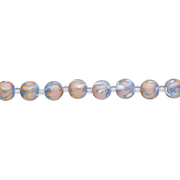 Bead, glass 1pkg8, multicolored, 14mm round with hand-painted spiral. image number 1