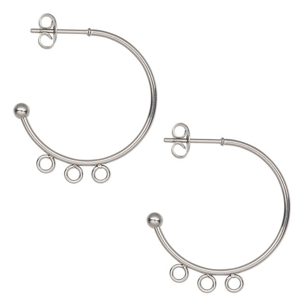 Earstud, stainless steel, 28.5mm 3/4 hoop with 3 closed loops and 3mm ball. Sold per pair. image number 0