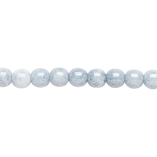 Bead, Czech glass druk, light blue granite, 6mm round. Sold per 15-1/2" to 16" strand. image number 0