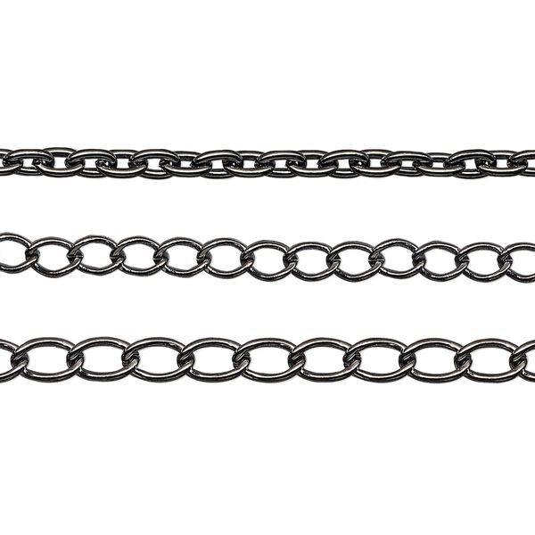 Chain, gunmetal-plated brass and steel, 4.8x3.3mm / 5x3.5mm / 6.7x4mm cable. Sold per pkg of (3) 8-inch sections. image number 0