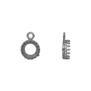 Drop, JBB Findings, gunmetal-plated brass, 9mm round with open back and decorative trim, 8mm round bezel setting. Sold per pkg of 2.