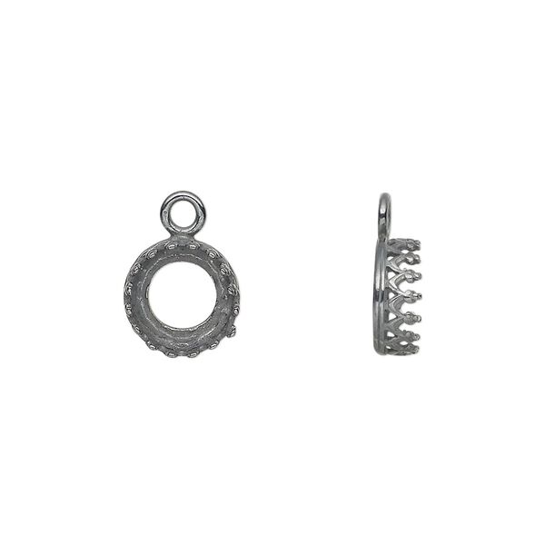 Drop, JBB Findings, gunmetal-plated brass, 9mm round with open back and decorative trim, 8mm round bezel setting. Sold per pkg of 2. image number 0