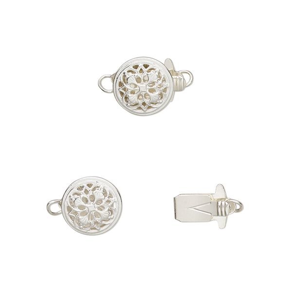 Clasp, tab, sterling silver, 9mm filigree round. Sold individually. image number 0