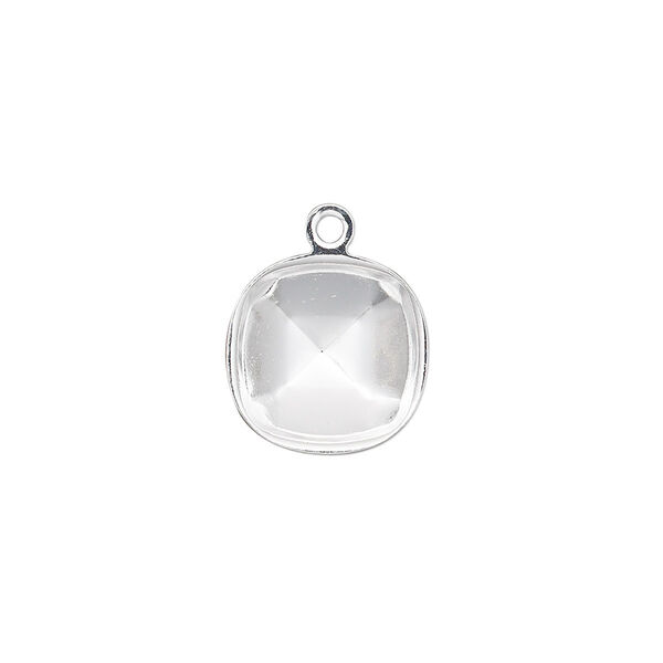 Drop, Almost Instant Jewelry®, silver-plated brass, 14mm rounded square with 12mm cushion setting. Sold per pkg of 4. image number 0