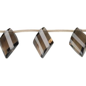 Smoky quartz 1pkg5, hand-cut top-drilled faceted twisted diamond bead graduated 15x10mm-18x12mm