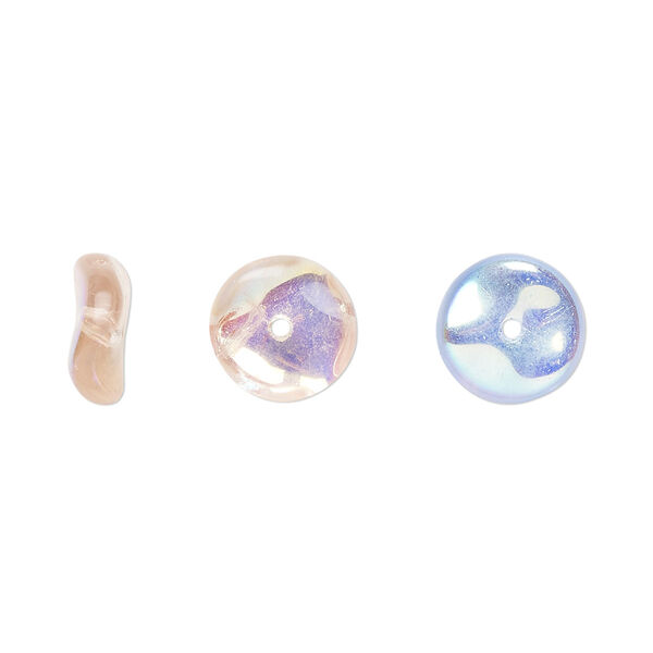 Bead, Czech pressed glass, pink AB, 10x4mm rondelle. Sold per 15 to 16-inch strand. image number 0