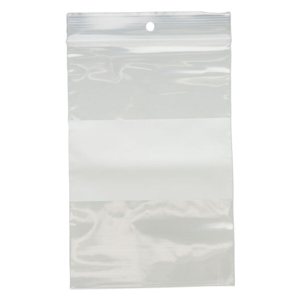 Bag, Tite-Lip™, plastic, clear and white, 4x6-inch top zip with block and hole. Sold per pkg of 100. image number 1