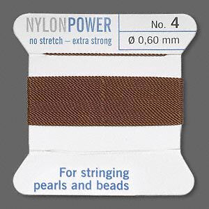 Thread, Griffin, nylon, brown, size #4. Sold per 2-meter card (approximately 78 inches).