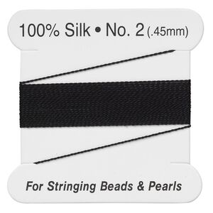 Thread, silk, black, size #2. Sold per 2-meter card.