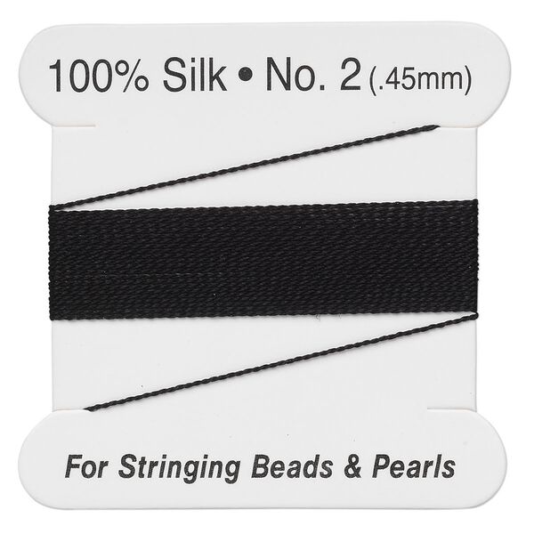 Thread, silk, black, size #2. Sold per 2-meter card. image number 0