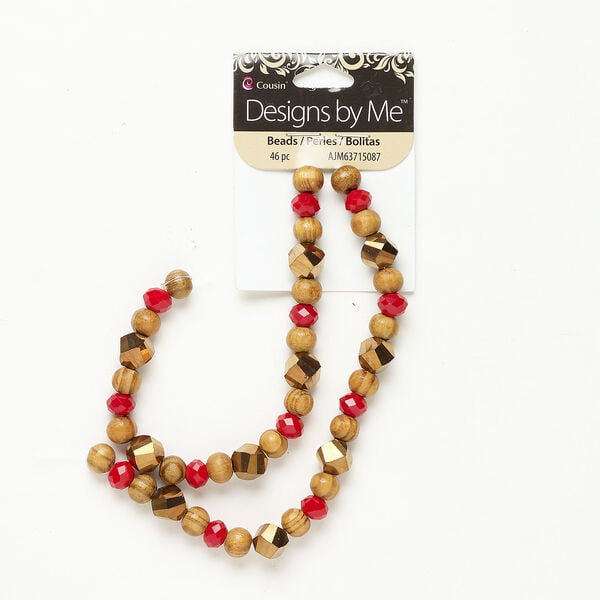 Bead assortment 1pkg46, acrylic and glass, brown / bronze / red, 7mm round / 8x6mm faceted rondelle / 9-10mm faceted helix. image number 0