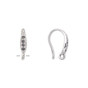 Ear wire fishhook 1pkg2 sterling silver / black spinel (natural), 15mm / open loop, 18 gauge 1 pair