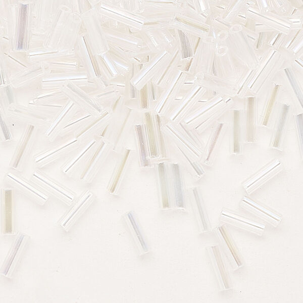 Bead, Preciosa Ornela Czech glass, bugle bead, pkg/500g, 1/4 inch, rainbow translucent clear, (58205). image number 0