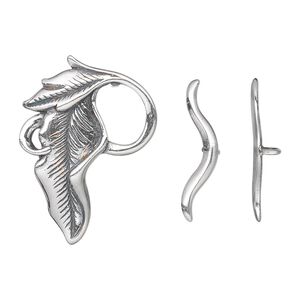 Clasp toggle 1pkg1 sterling silver, 28x20mm fancy leaf, antiqued 1-strand