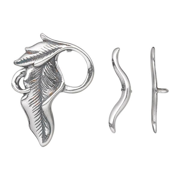 Clasp toggle 1pkg1 sterling silver, 28x20mm fancy leaf, antiqued 1-strand image number 0