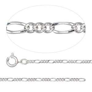 Chain 1pkg1 sterling silver figaro, 1.6mm fine / mixed clasp, Gossamer™ 18 inch