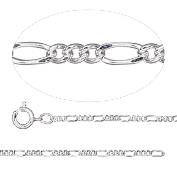 Chain, sterling silver, 1.6mm fine figaro, 18 inches. Sold individually. image number 0
