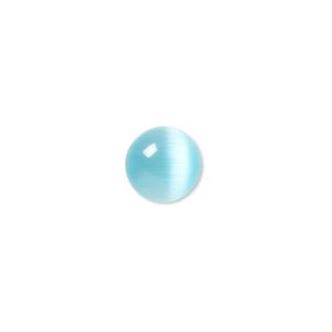 Cabochon, cat's eye glass (fiber optic glass), turquoise blue, 10mm calibrated round, quality grade. Sold per pkg of 10.