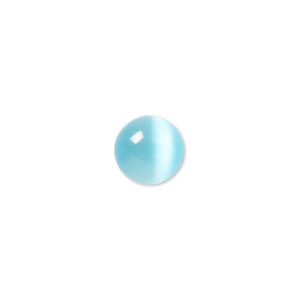 Cabochon, cat's eye glass (fiber optic glass), turquoise blue, 10mm calibrated round, quality grade. Sold per pkg of 10. image number 0