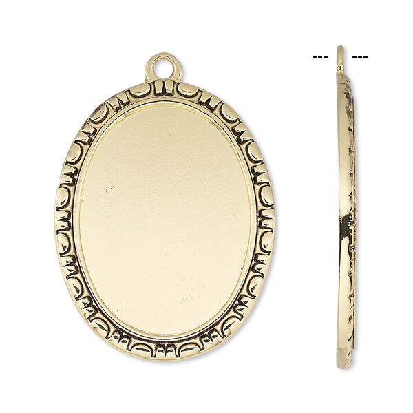 Focal, antique gold-finished "pewter" (zinc-based alloy), 31x24mm oval with rope edge and 25x18mm oval setting. Sold per pkg of 6. image number 0