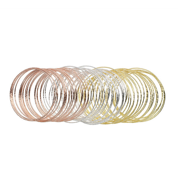 Bracelet, bangle, silver- / copper-plated / gold-finished steel, 1mm wide, 8 inches. Sold per pkg of 60. image number 1