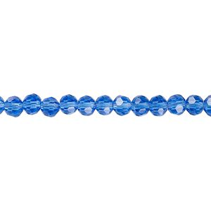 Bead 1pk 32 facets transparent medium blue, Celestial Crystal® 4mm round 15.5-16 inch
