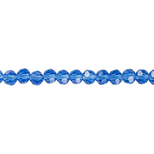 Bead 1pk 32 facets transparent medium blue, Celestial Crystal® 4mm round 15.5-16 inch image number 0