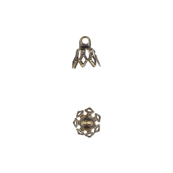 Bead cap, antique gold-plated brass, 7x5.5mm 7-prong bell, fits 5-7mm bead. Sold per pkg of 100. image number 0