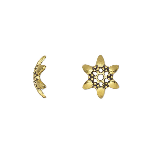 Bead cap, antique gold-finished "pewter" (zinc-based alloy), 12.5x4mm snowflake with cutout, fits 10-14mm round bead. Sold per pkg of 20. image number 0