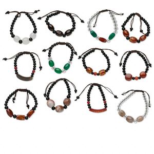 Mixed agate / waxed cotton 1pkg12, bracelet mix adjustable 5-7.5 inch macramé closure mixed size
