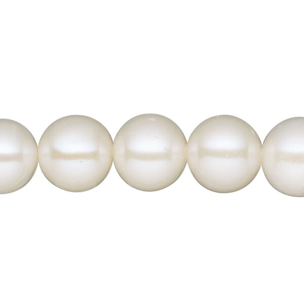 Pearl, cultured freshwater (bleached), white, 9-10mm round, B- grade, Mohs hardness 2-1/2 to 4. Sold per 16-inch strand. image number 0