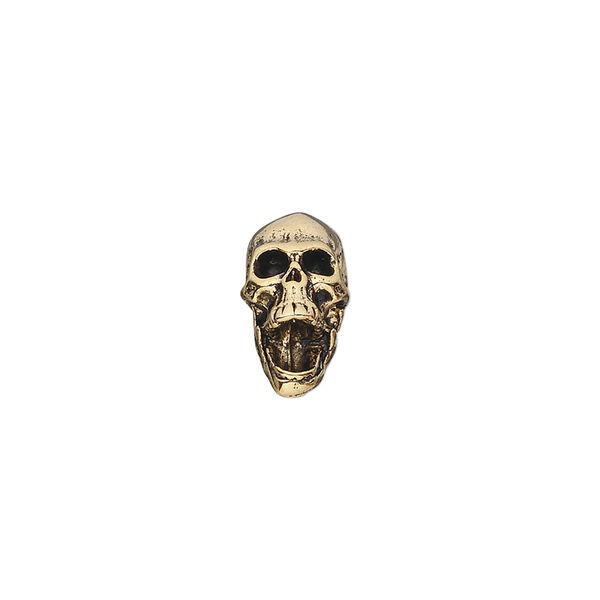 Bead, pewter (tin-based alloy), pkg/1, antique gold plate, 14x10mm skull. image number 0