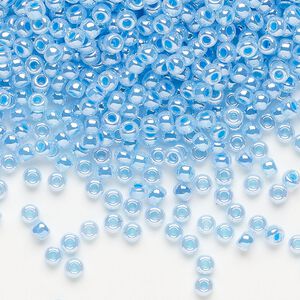 Seed bead, Miyuki, glass, pkg/50g, #8 rocaille, opaque blue luster alabaster (RR-537).