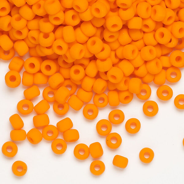 Seed bead, Dyna-Mites™, glass, opaque matte orange, #6 round. Sold per 40-gram pkg. image number 0