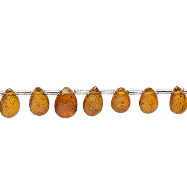 Bead, amber kyanite (natural), 6x4mm-10x7mm hand-cut top-drilled graduated puffed teardrop with 0.4-1.4mm hole, A- grade, Mohs hardness 4 to 7-1/2. Sold per pkg of 27. image number 0