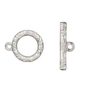 Clasp toggle 1pkg8 "pewter" (zinc alloy), 17mm round, silver-finished 1-strand