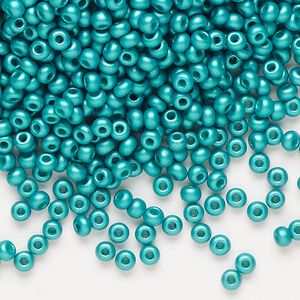 Seed bead, Preciosa Ornela Czech glass, pkg/50g, #8 rocaille, opaque PermaLux dyed green chalkwhite, (22017).