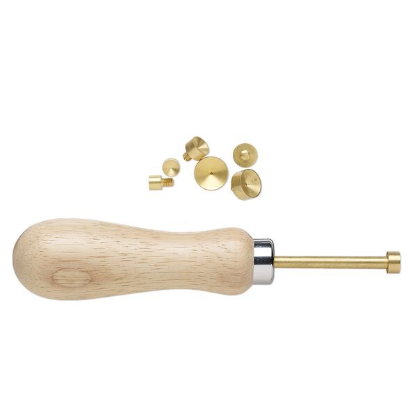 Prong pusher, wood with brass and chrome-plated steel, 6 inches with (7) 6-14mm prong heads. Sold per 8-piece set. image number 0