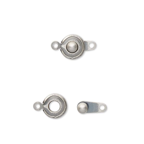 Clasp, button, antique silver-plated brass, 7.5mm round. Sold per pkg of 10. image number 0