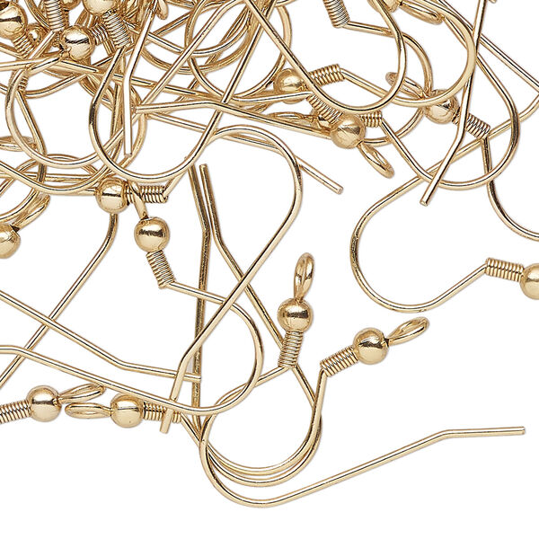 Ear wire fishhook 1pkg100 dark gold-finished, 20mm / 3mm ball / 4mm coil / perpendicular open loop, 21 gauge stainless steel image number 0
