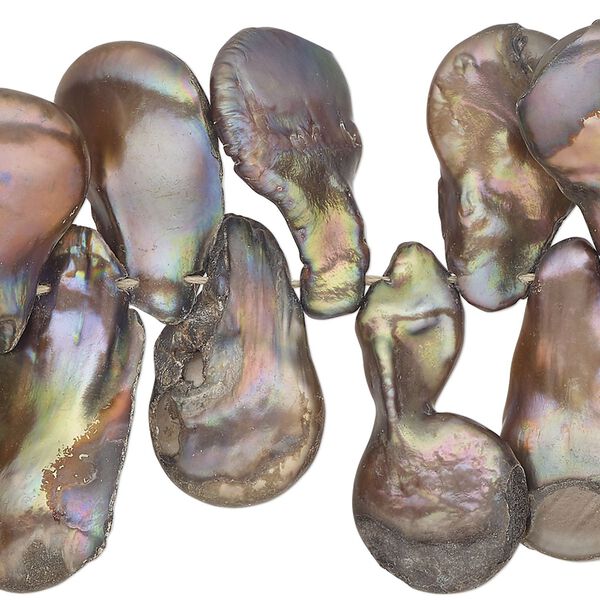 Pearl, cultured freshwater pearl (dyed), antique bronze, 20x12mm-22x14mm baroque, Mohs hardness 2-1/2 to 4. Sold per 15-inch strand, approximately 65 beads. image number 0