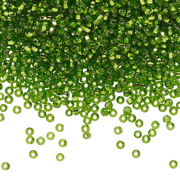 Seed bead, Preciosa Ornela Czech glass, pkg/50g, #11 rocaille, transparent silver-lined lime green, (57430). image number 0